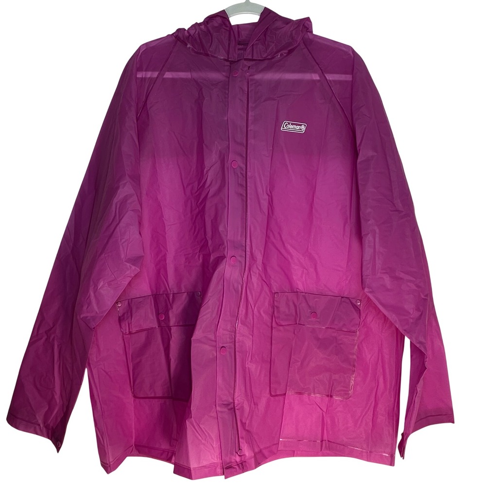 Coleman Rain Jacket Magenta Pink Hooded Full Zip Snap Front L/XL‎ 3682 EVA